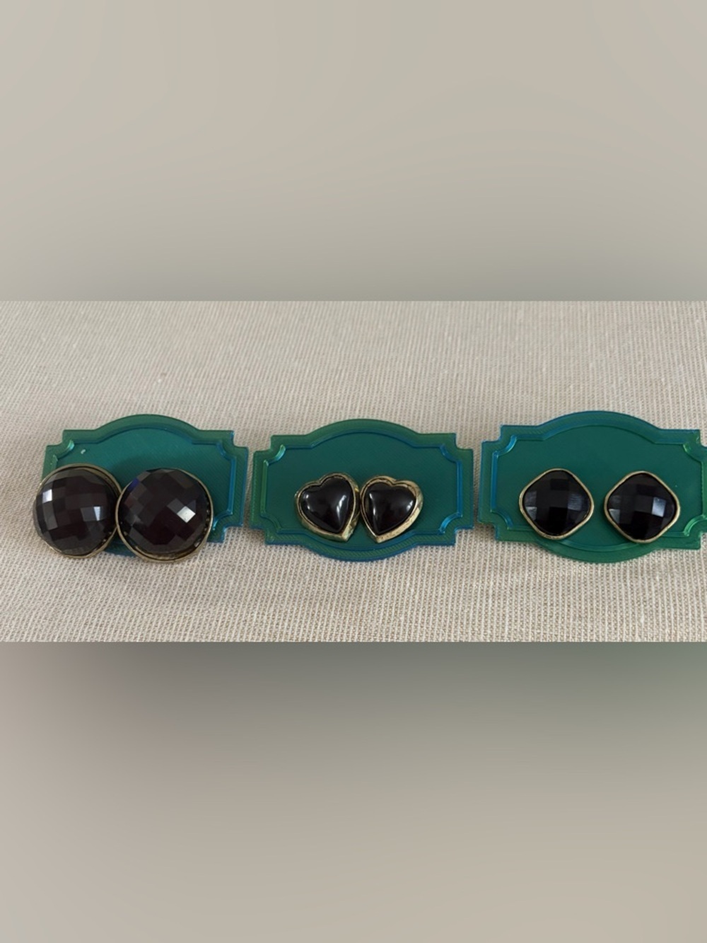 Black Faceted and Heart Stud Earring Trio